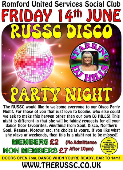 DJ HIlls RUSSC Disco Party Night 14 June