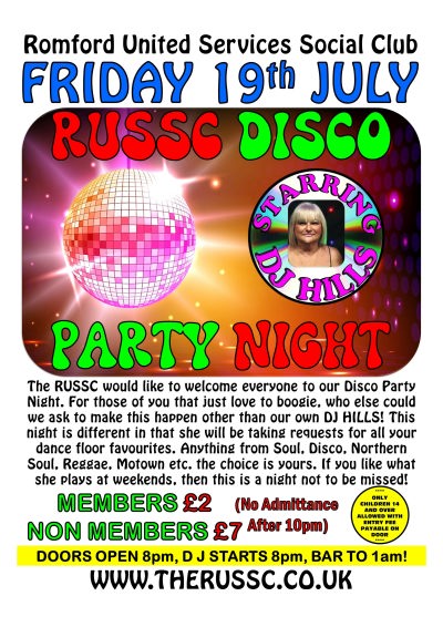 DJ HIlls RUSSC Disco Party Night 19 July 2024
